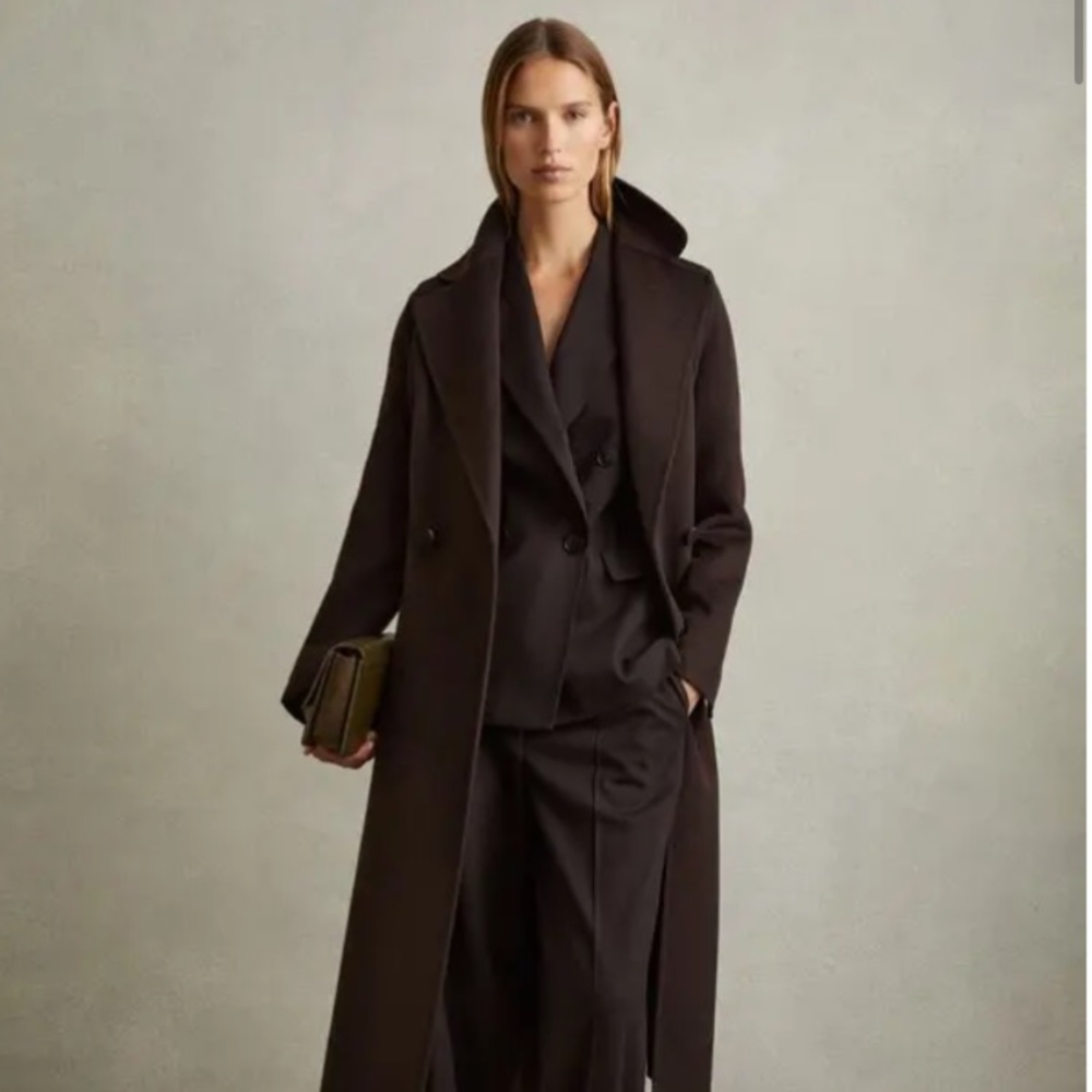 Vintage Evan Picone Dark Chocolate Brown Double-Breasted 100% WOOL Coat